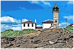 Beavertail Lighthouse Over Rocky Ledge in Rhode Island